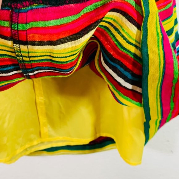 Nanette Lepore Linen Dress Size 8 Vibrant Stripes Beaded Neck Ruffle Accent - Picture 7 of 15